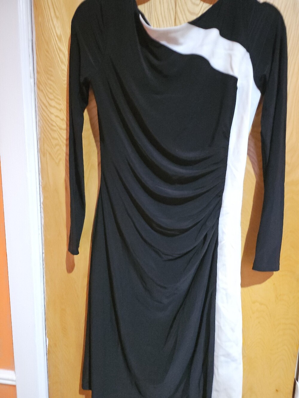 Ralph Lauren Black and White Long-Sleeve Draped Women’s Dress